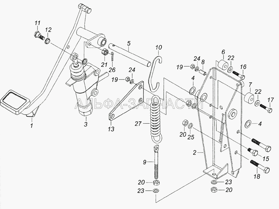 5460-1602008 Педаль сцепления с кронштейном и главным цилиндром  